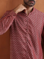 trueBrowns Men's Rust Cotton Dobby Short Kurta | Grocsy