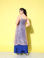 InWeave Women's Ink Blue Strappy Kurta Set With Peach Organza Cape | Grocsy
