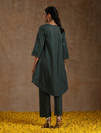trueBrowns Dark Green Gold Cotton High-Low Co-Ord Set | Grocsy