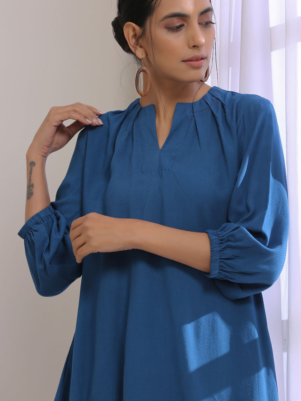 trueBrowns Classic Blue Dobby Pleated Co-Ord Set | Grocsy
