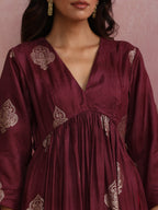 trueBrowns Purple Viscose Silk Kurta Set | Grocsy