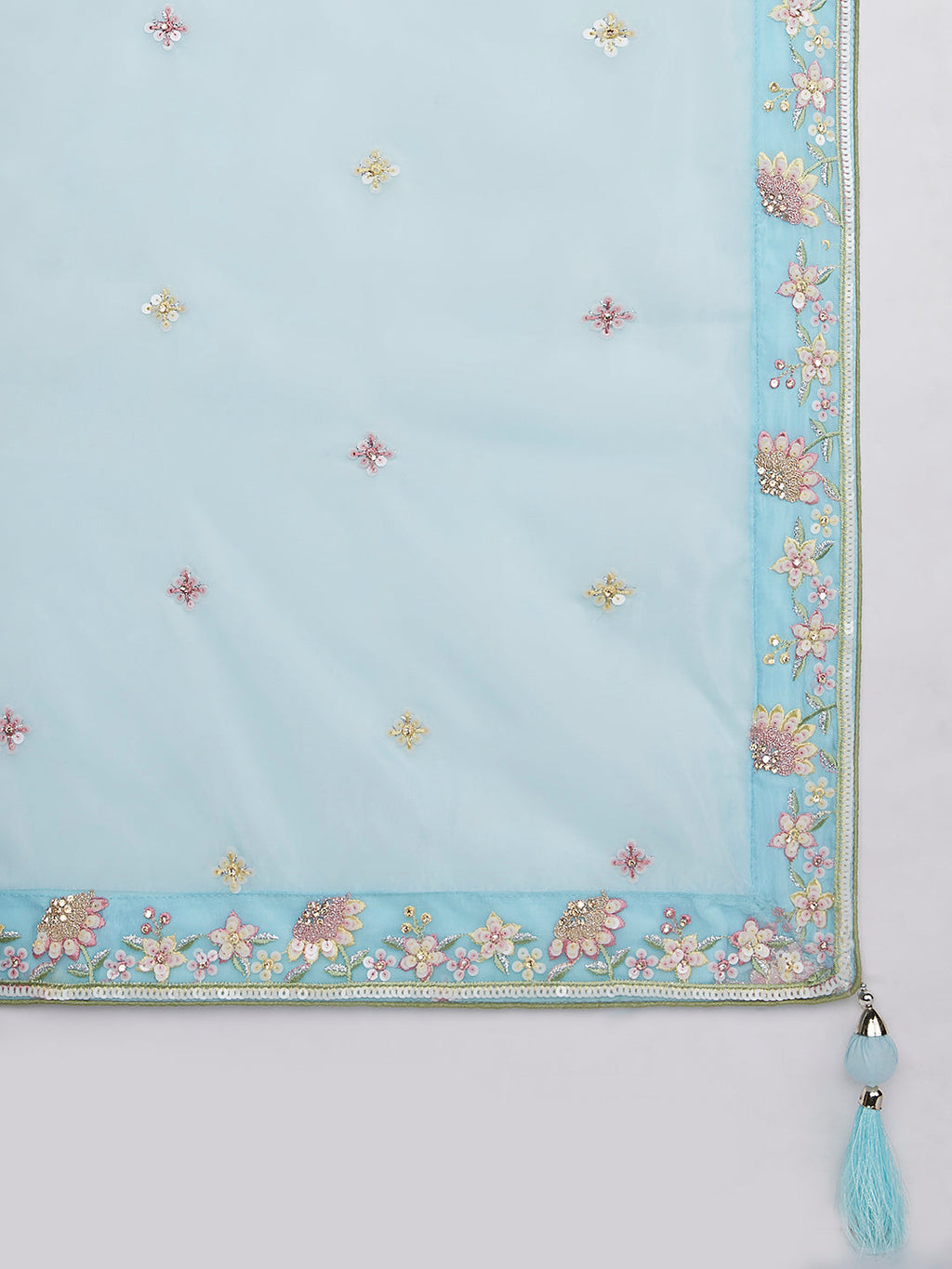 House of Panchhi Teal Pure Georgette Sequins And Thread Embroidery Lehenga Choli & Dupatta | Grocsy
