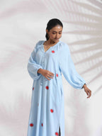 trueBrowns Blue Cotton Embroidered Dress | Grocsy
