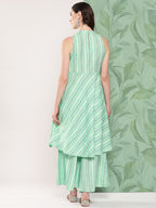 InWeave Women's Teal Kantha Striped Kurta Set | Grocsy