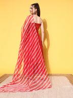 InWeave Women's Red Mirror Work Off Shoulder Kurta Set With Lehriya Dupatta | Grocsy