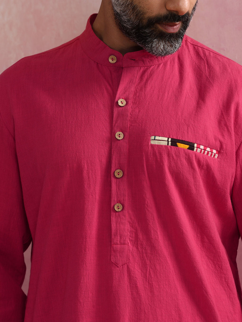 trueBrowns Men's Pink Mandarin Collar Kurta | Grocsy