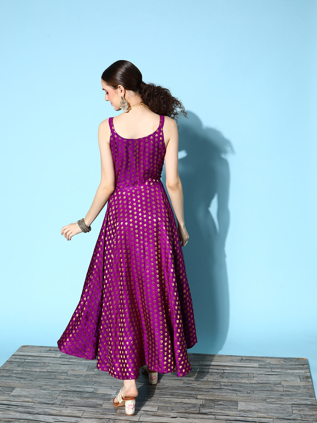 InWeave Women's Wine Gold Small Boota Long Dress | Grocsy