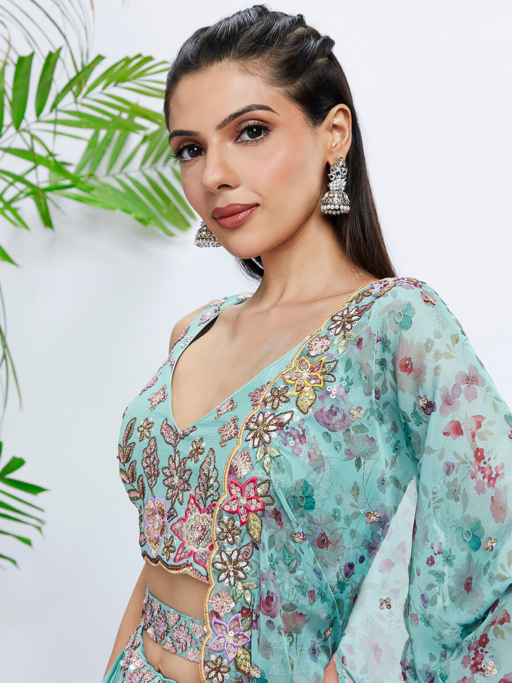 House of Panchhi Mauve Chiffon Sequins And Thread Embroidery Lehenga Choli & Dupatta | Grocsy