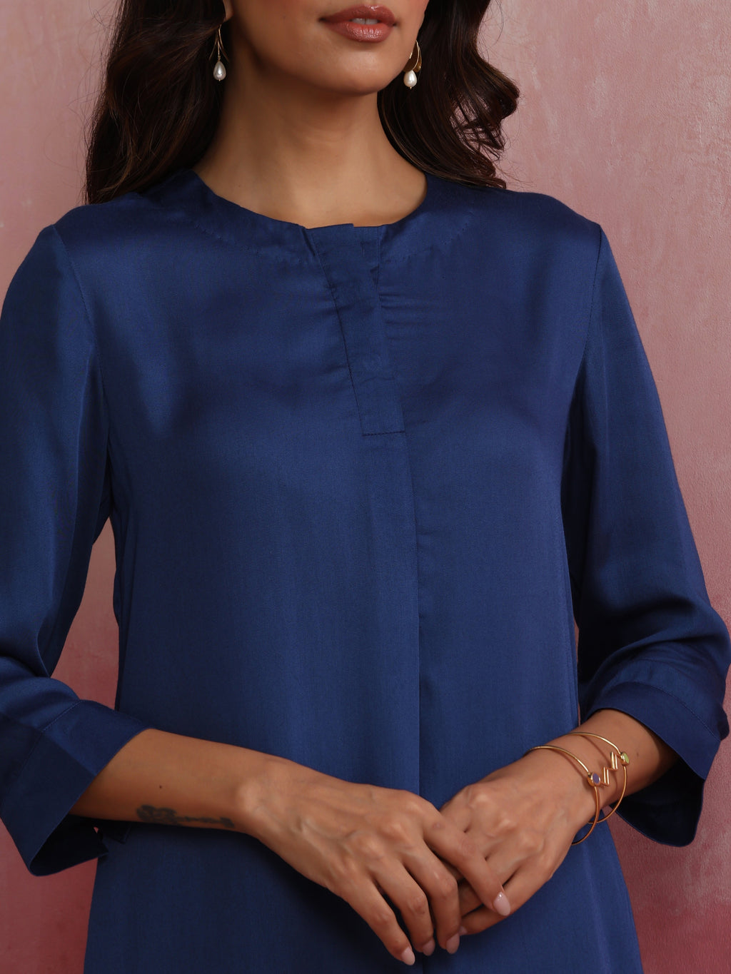 trueBrowns Blue Modal High Low Kurta Co-ord Set | Grocsy