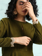 trueBrowns Mehandi Velvet Anarkali Kurta | Grocsy