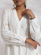 trueBrowns Off-White Cotton Embroidered A-line Co-ord Set | Grocsy
