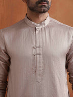 trueBrowns Men's Beige Sequin Chanderi Kurta | Grocsy