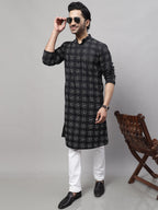 Even Apparels Black Pure Cotton Kurta With Band Collar | Grocsy