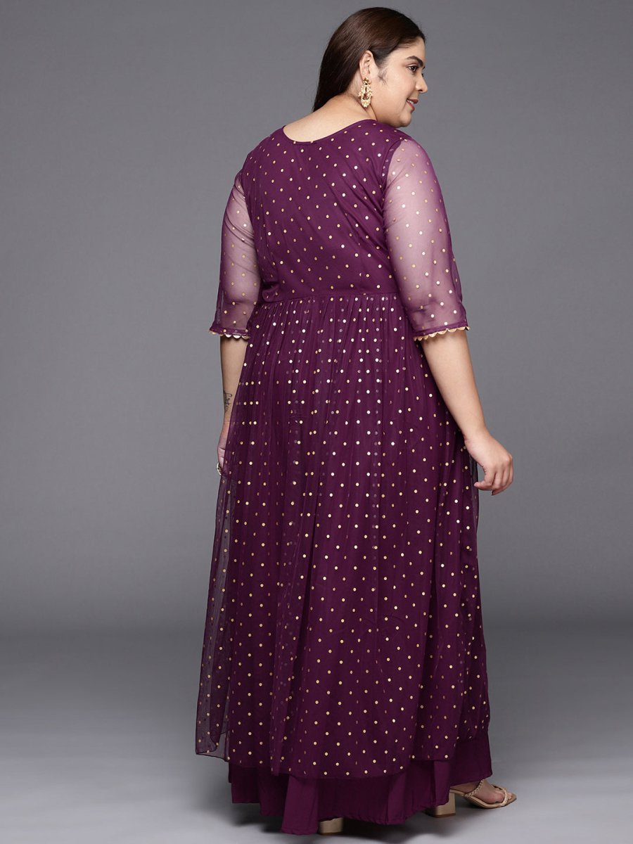 Ahalyaa Plus Size Round neck Net Maxi Ethnic Dress | Grocsy