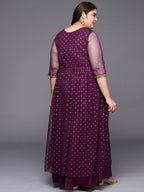 Ahalyaa Plus Size Round neck Net Maxi Ethnic Dress | Grocsy