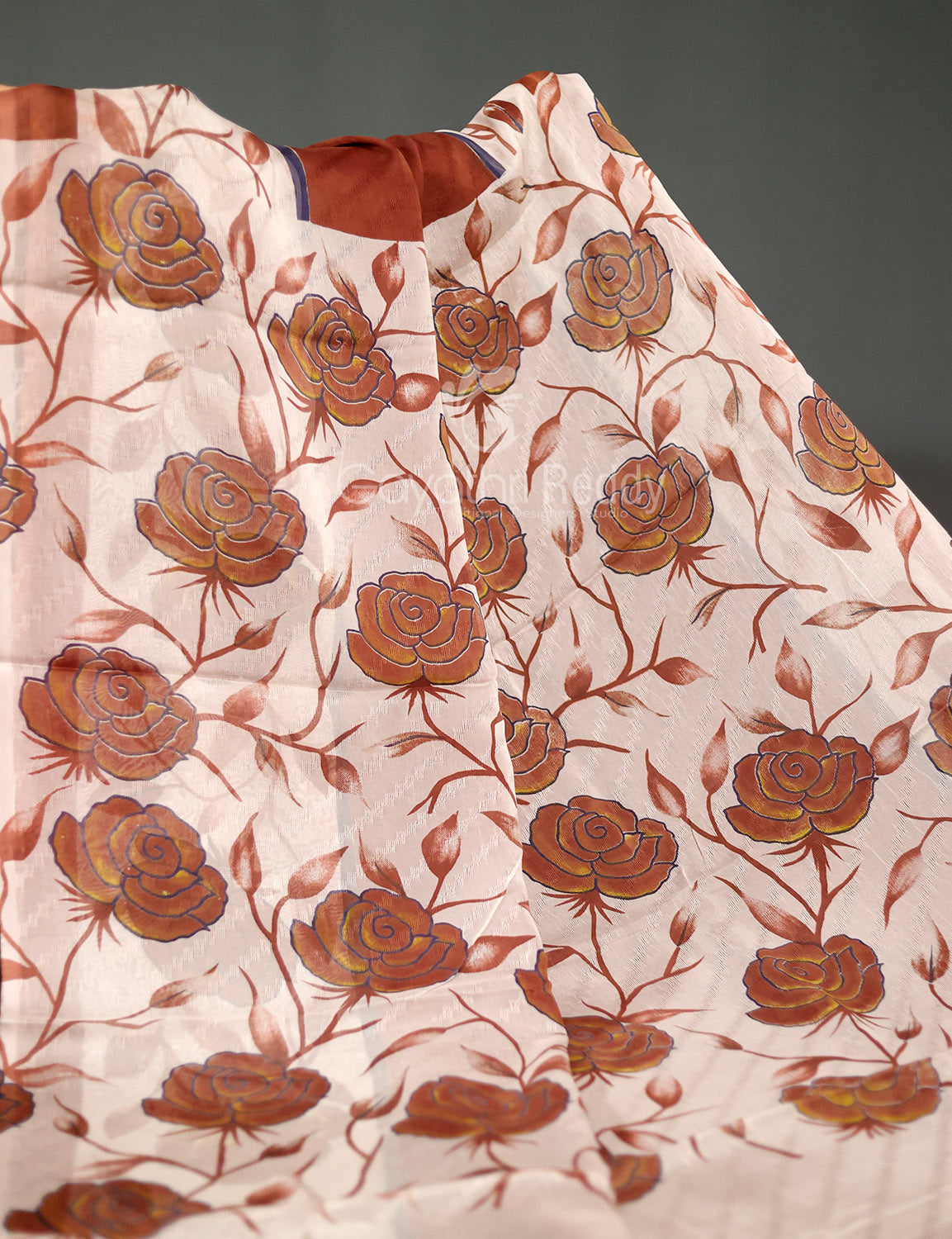 Brown With Off White Colour Leheriya Georgette Saree By Gayathri Reddy Designer Studio | Grocsy