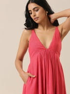 trueBrowns Bright Pink Slub Texture Sleeveless Dress | Grocsy
