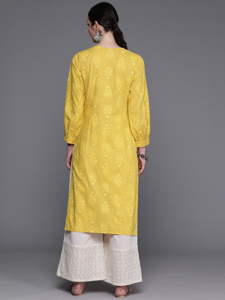 Ahalyaa Ethnic Motifs Printed Puff Sleeves Gotta Patti Kurta | Grocsy