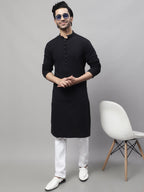 Even Apparels Black Pure Cotton Kurta With Band Collar | Grocsy
