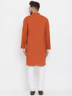 Even Apparels Rust Pure Cotton Kurta With Band Collar | Grocsy