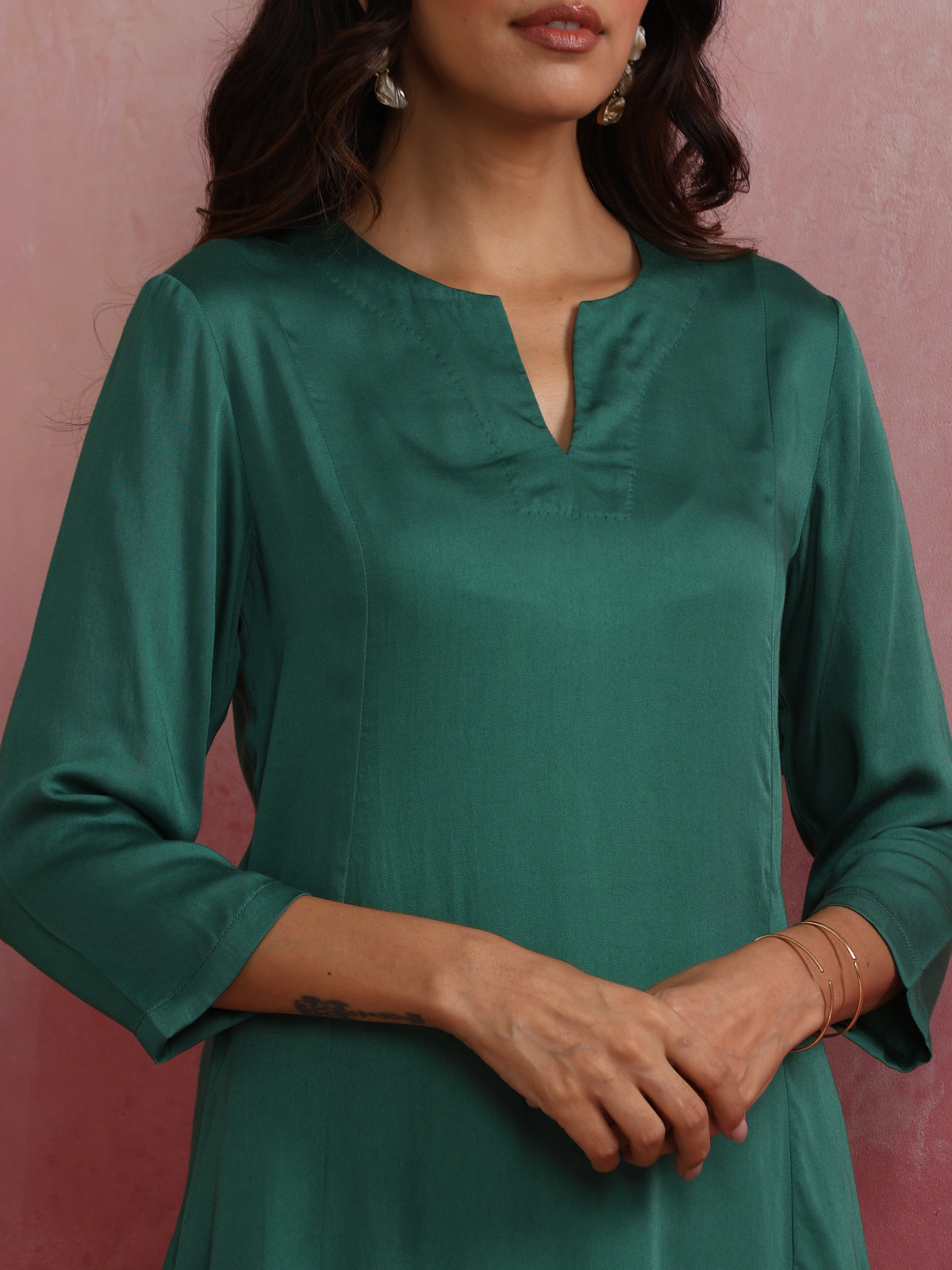 trueBrowns Green Straight Kurta Co-ord Set | Grocsy