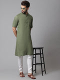 Even Apparels Green Pure Cotton Kurta With Band Collar | Grocsy