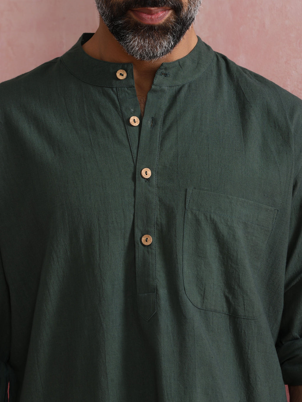trueBrowns Men's Green Cotton Mandarin Collar Kurta Co-ord set | Grocsy