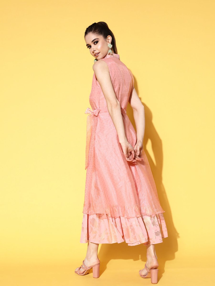 Ahalyaa Belted Tiered Empire Ethnic Dress | Grocsy
