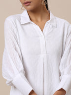 trueBrowns Cotton White Weave Collar Kurta Pant Set | Relove | Grocsy