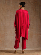 trueBrowns Red Modal Satin Oversized Round Co-Ord Set | Grocsy
