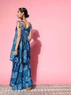 InWeave Women's Blue Bandhani Motif Shoulder Tie Up Kurta Set | Grocsy
