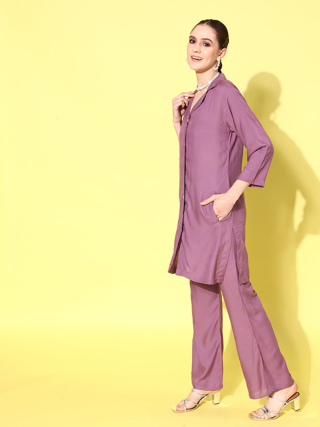 InWeave Women's Mauve Coord Set With Indigo Kalamkari Scarf | Grocsy