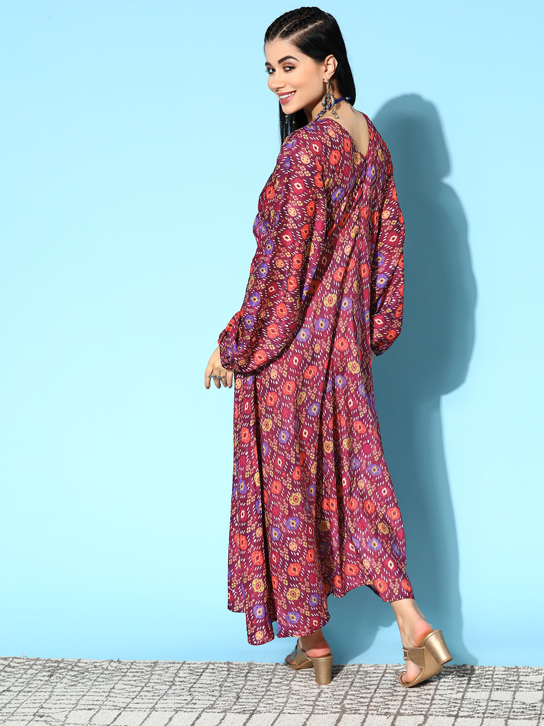 InWeave Women's Wine Edgy Print Dress | Grocsy