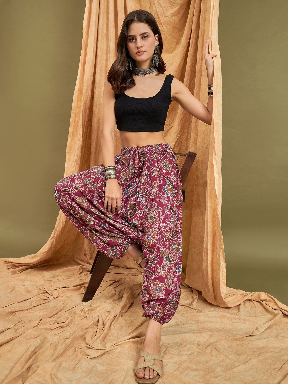 InWeave Burgundy Big Jaal Harem Pant | Grocsy