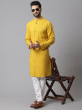 Even Apparels Yellow Pure Cotton Kurta With Band Collar | Grocsy