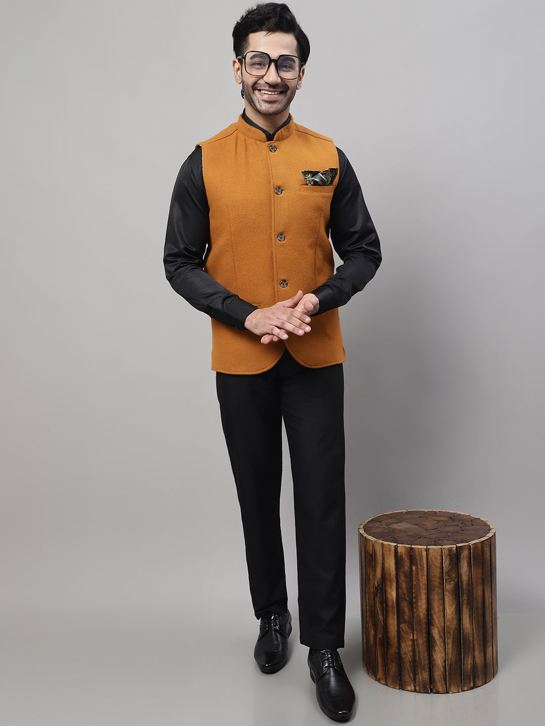 Even Apparels Men's Orange Pure Wool Nehru Jacket | Grocsy