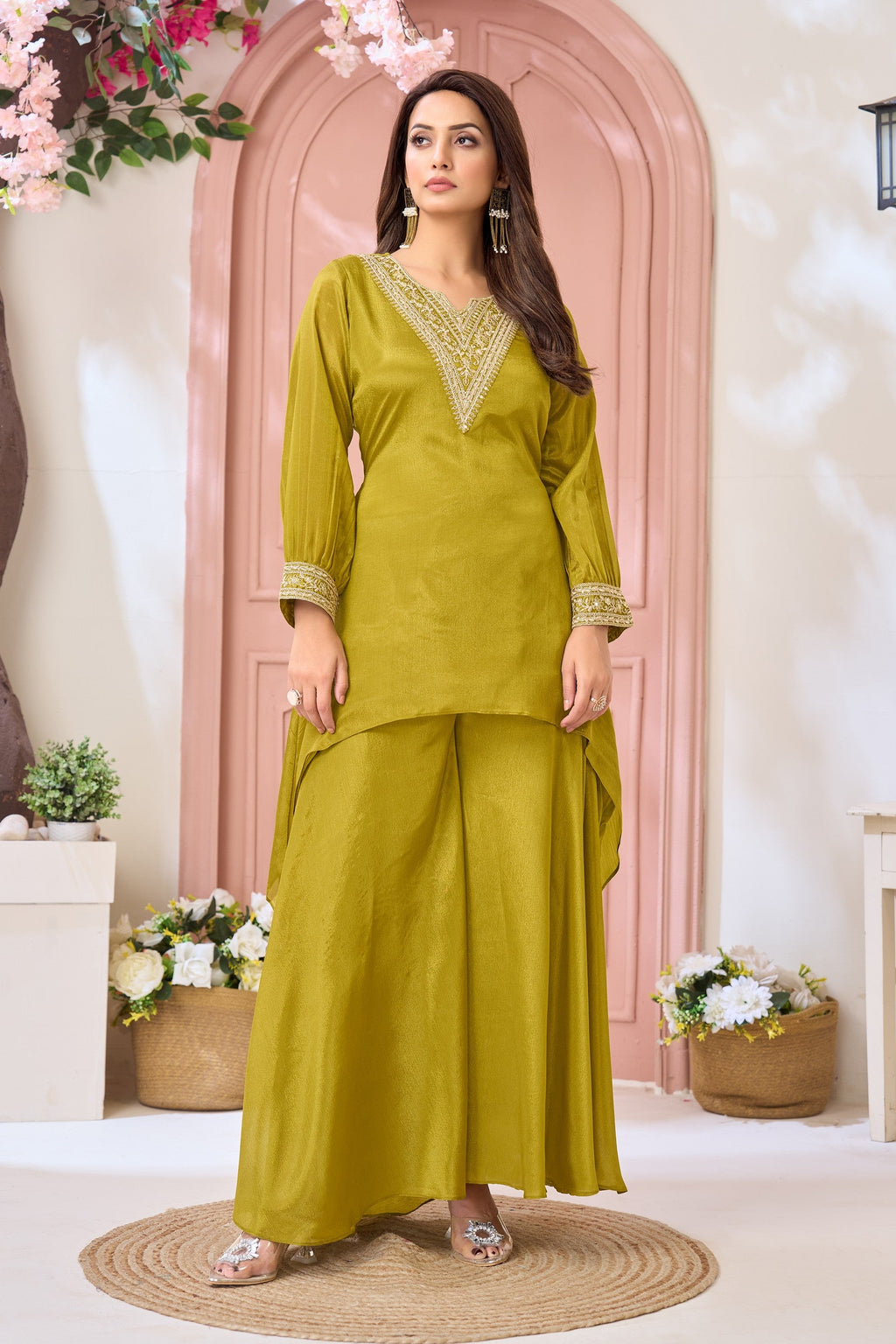 Anaita Parrot Readymade Suit with Coding Work | Grocsy