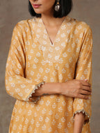 trueBrowns Beige White Flared Printed Silk Kurta Pant Set | Grocsy