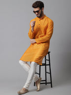 Even Apparels Yellow Check Kurta With Band Collar | Grocsy