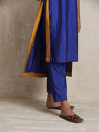 trueBrowns Blue Silk High Slit Kurta Set | Grocsy