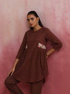 trueBrowns Brown Cotton Dobby Kurta Co-ord set | Grocsy
