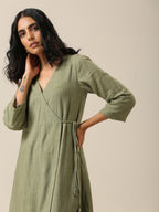 trueBrowns Sage Slub Texture Angrakha Pant Set | Grocsy