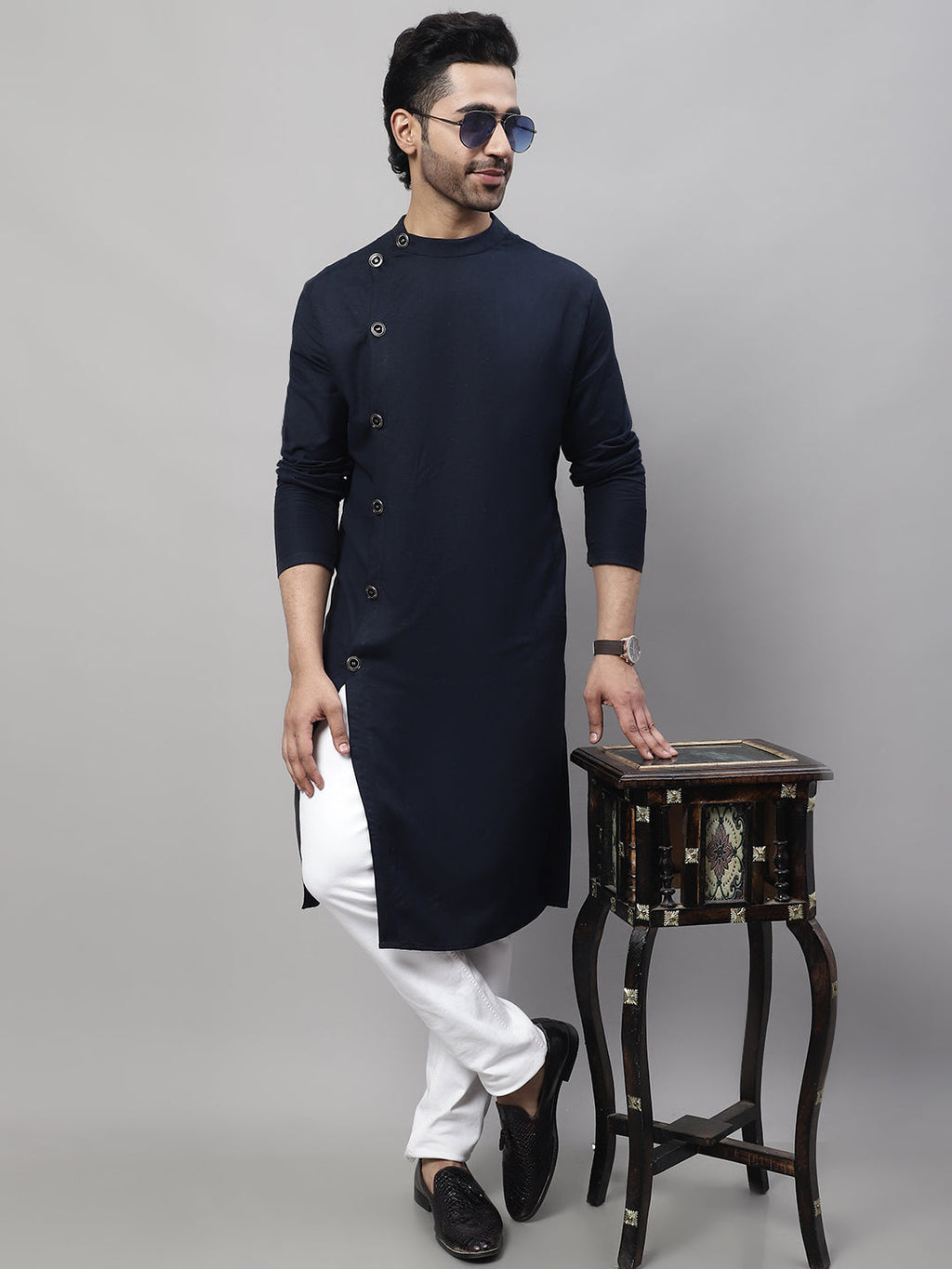 Even Apparels Blue Sherwani Kurta With Asymetrical Cut | Grocsy