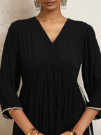 trueBrowns Black Crinkle Anarkali Flared Kurta Set | Grocsy