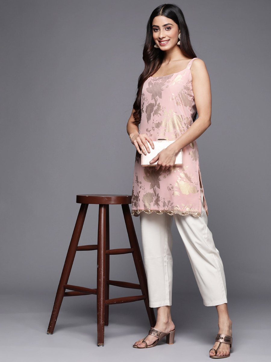 Ahalyaa Square Neck Printed Crepe Tunic With Lace Inserts | Grocsy