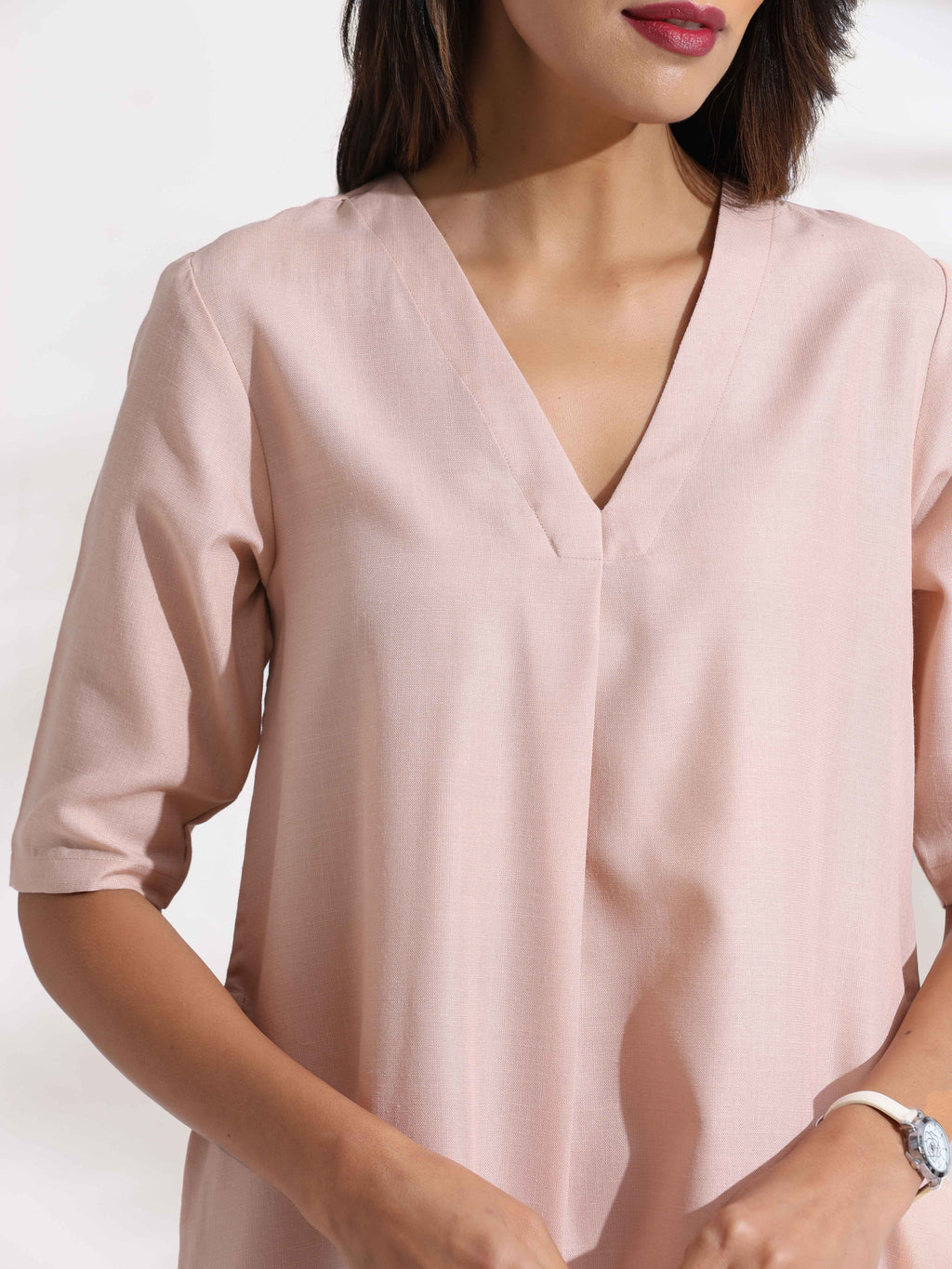 trueBrowns Light Pink Slub Kurta Set | Grocsy