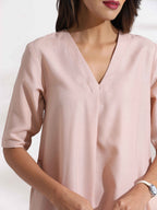 trueBrowns Light Pink Slub Kurta Set | Grocsy