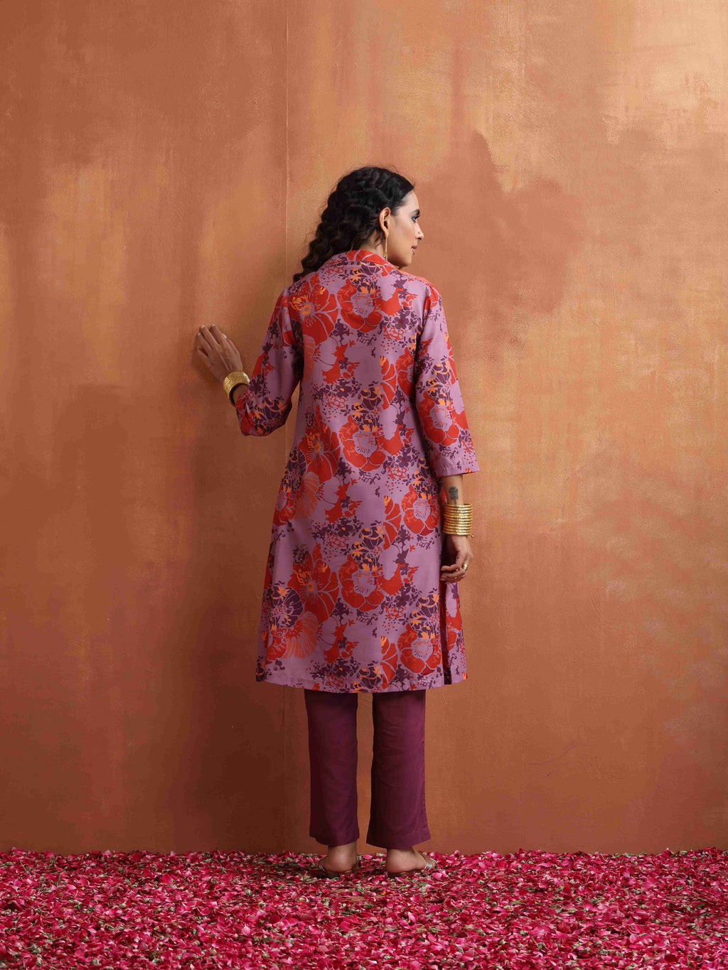 trueBrowns Purple Print Kurta Co-ord Set | Grocsy