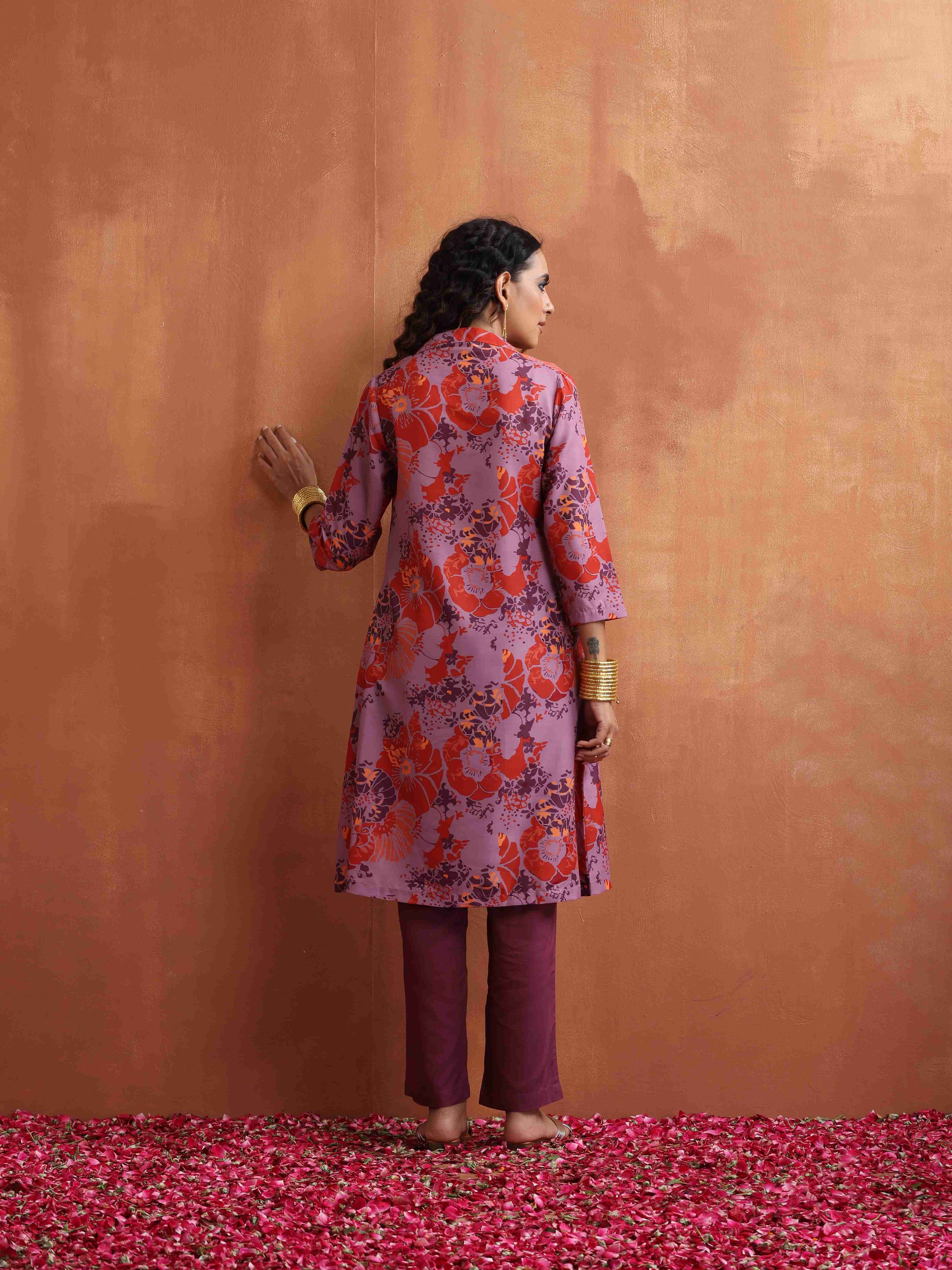 trueBrowns Purple Print Kurta Co-ord Set | Grocsy