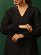 trueBrowns Black Silk Collar Co-ord Set | Grocsy